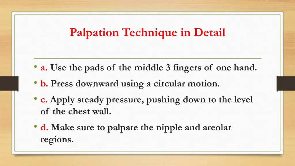 palpation technique in detail