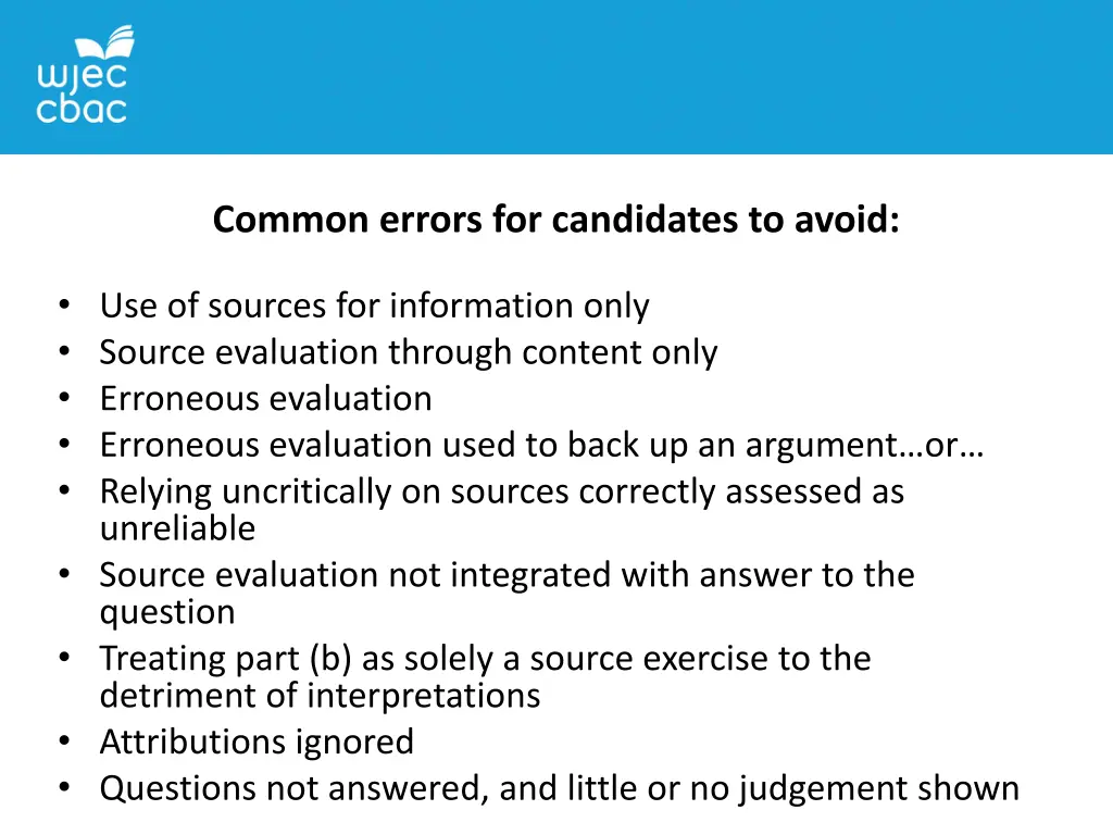 common errors for candidates to avoid