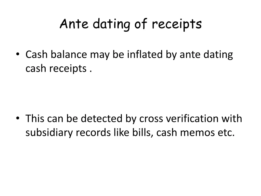 ante dating of receipts