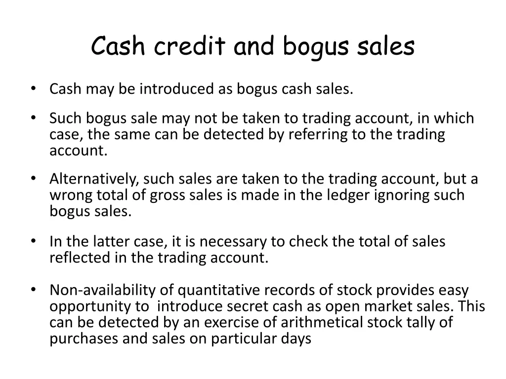 cash credit and bogus sales