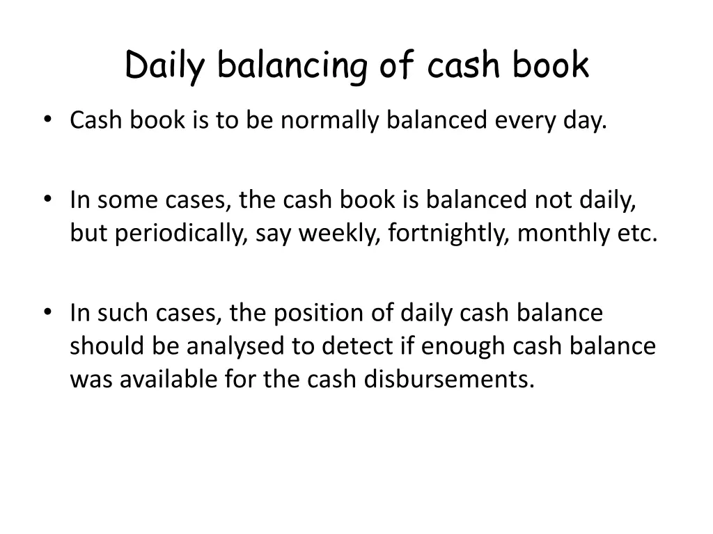 daily balancing of cash book