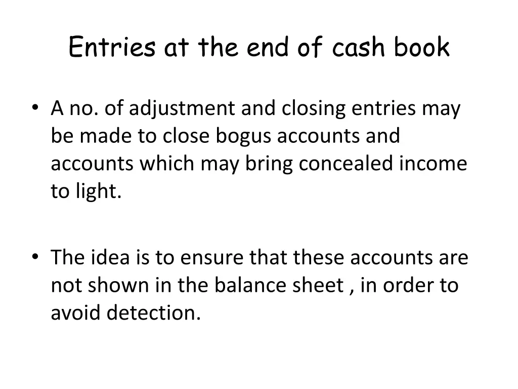 entries at the end of cash book