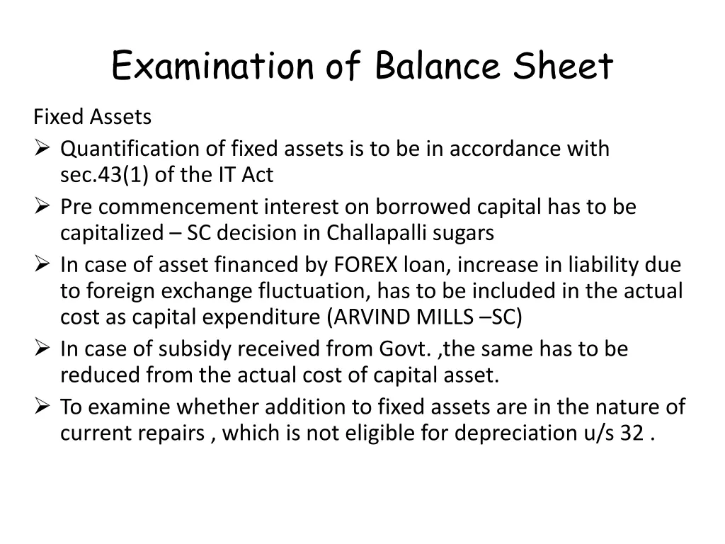 examination of balance sheet