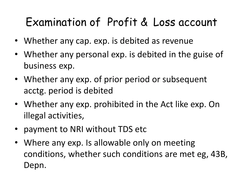 examination of profit loss account