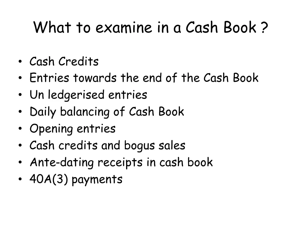 what to examine in a cash book