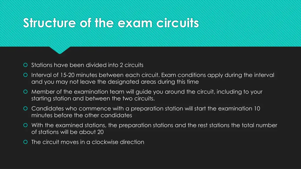 structure of the exam circuits