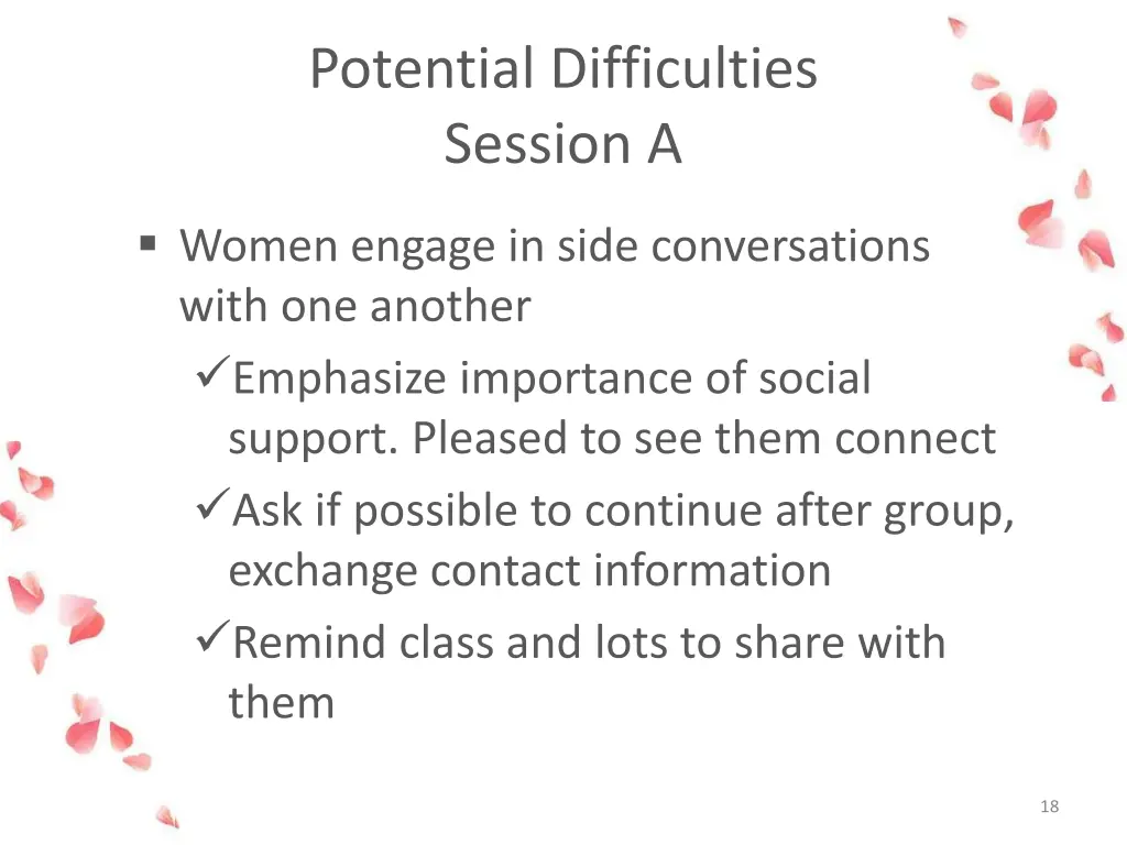 potential difficulties session a