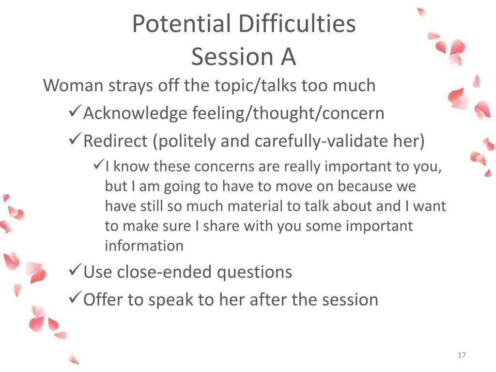 potential difficulties session a woman strays