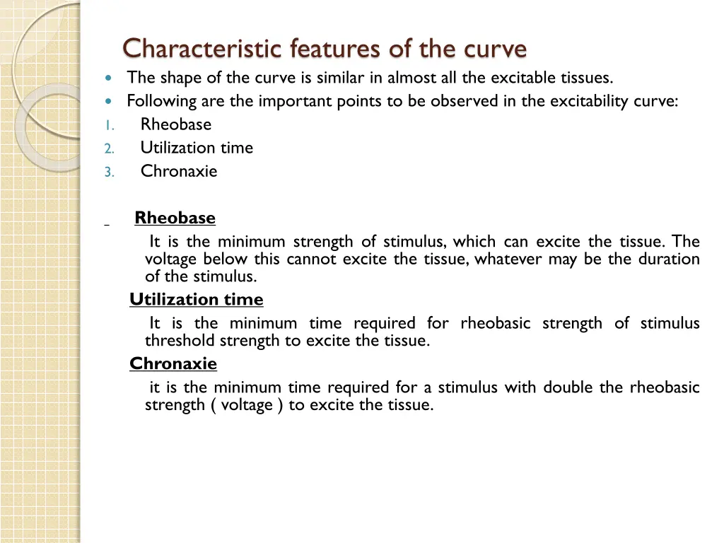 characteristic features of the curve the shape