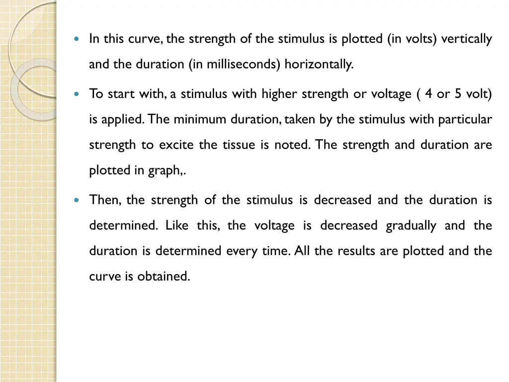 in this curve the strength of the stimulus