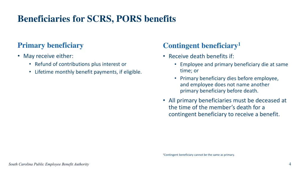 beneficiaries for scrs pors benefits