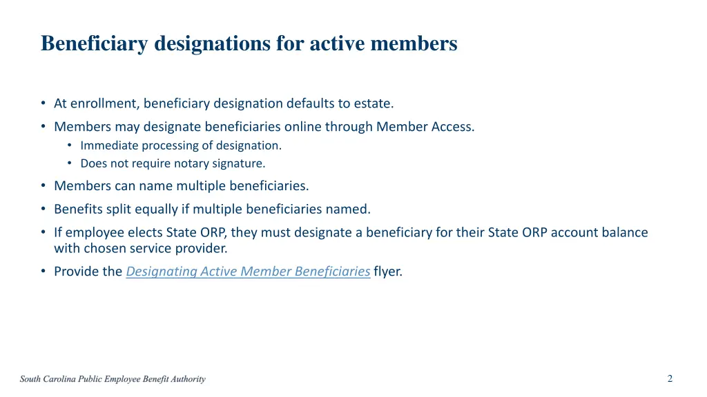 beneficiary designations for active members