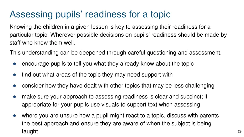 assessing pupils readiness for a topic