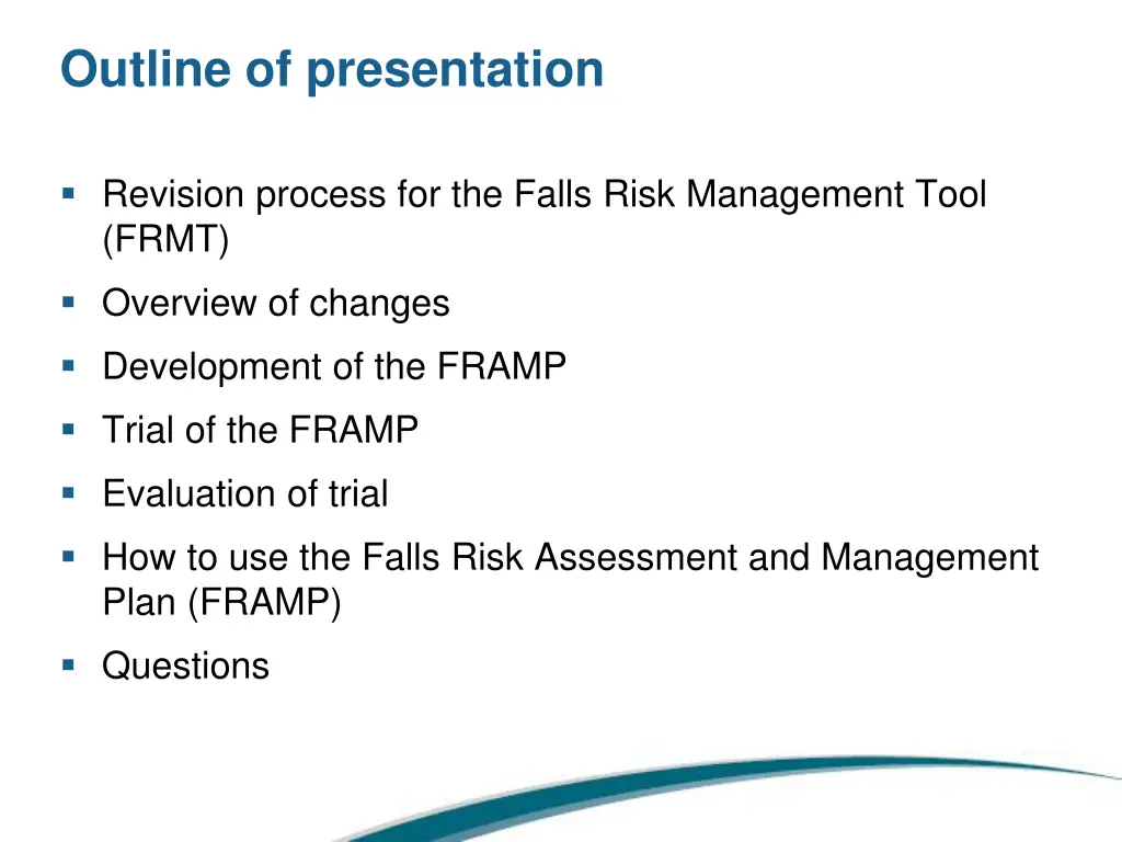 outline of presentation