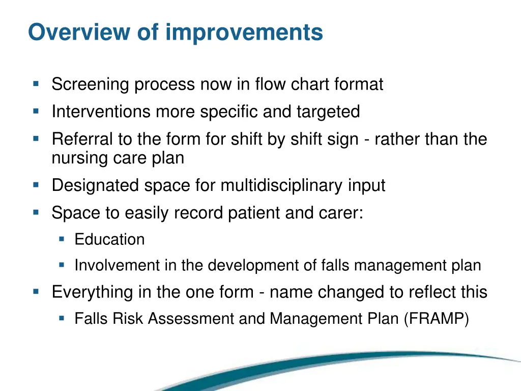 overview of improvements