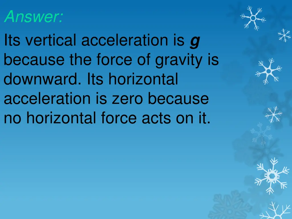 answer its vertical acceleration is g because