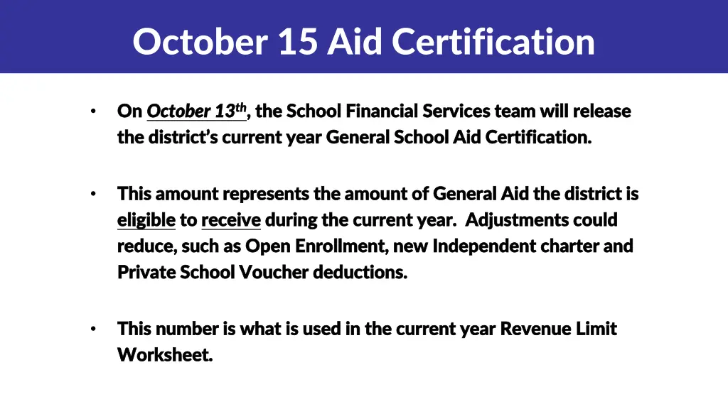 october 15 aid certification