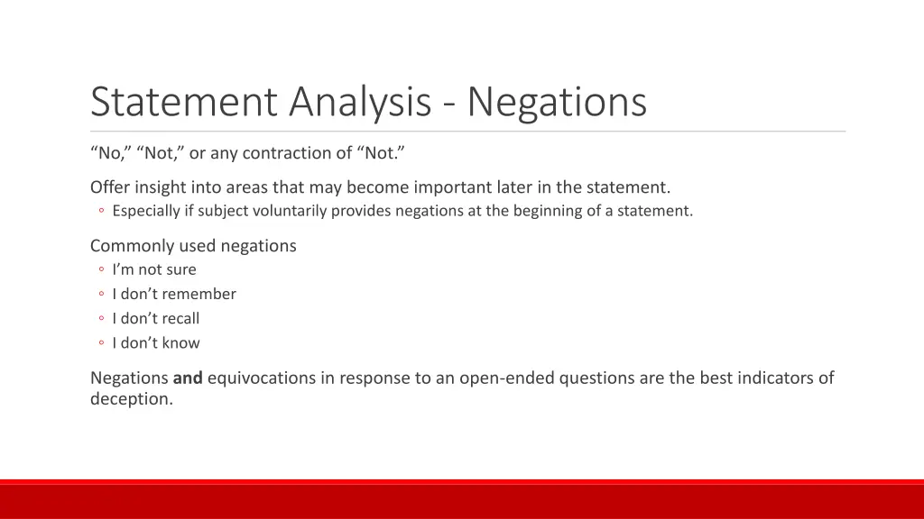 statement analysis negations