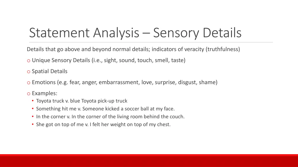 statement analysis sensory details