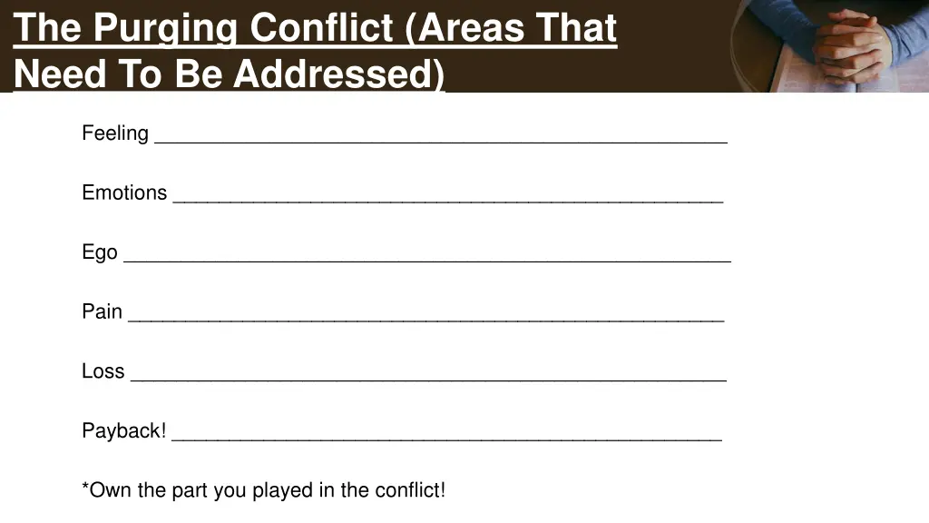 the purging conflict areas that need