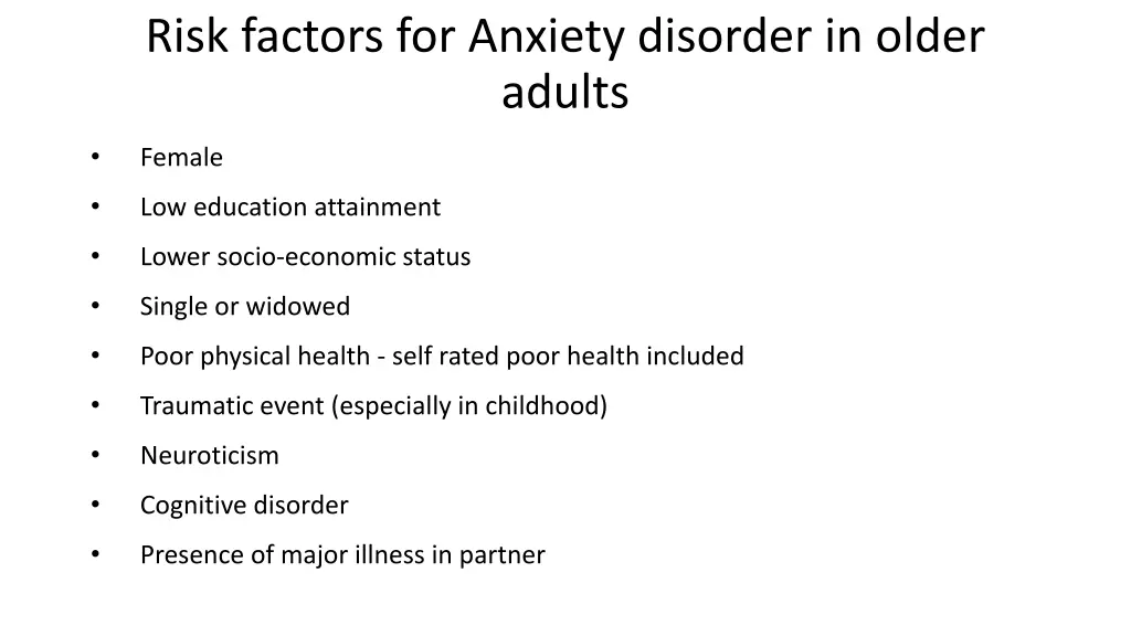 risk factors for anxiety disorder in older adults