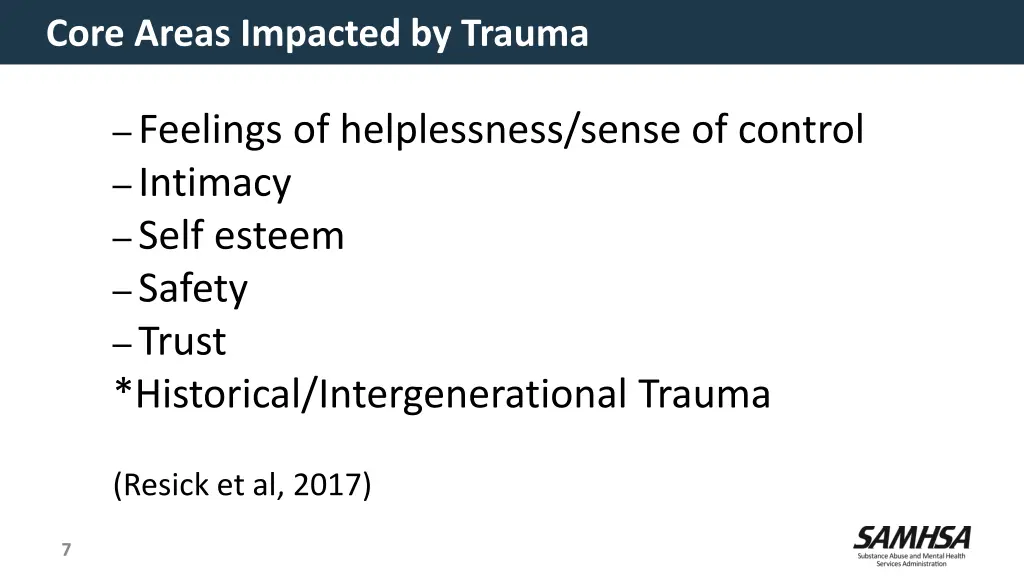 core areas impacted by trauma