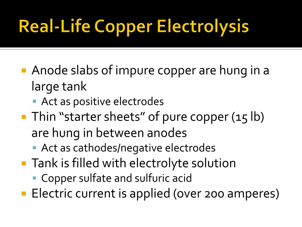 anode slabs of impure copper are hung in a large