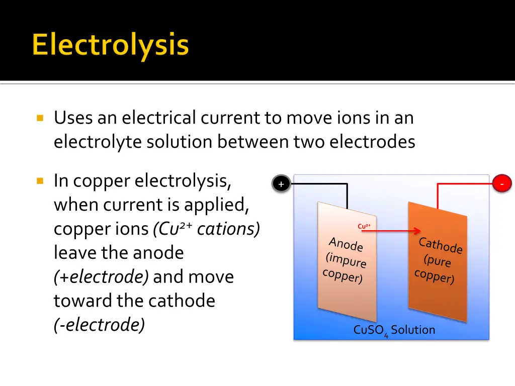 uses an electrical current to move ions