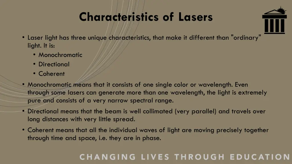 characteristics of lasers