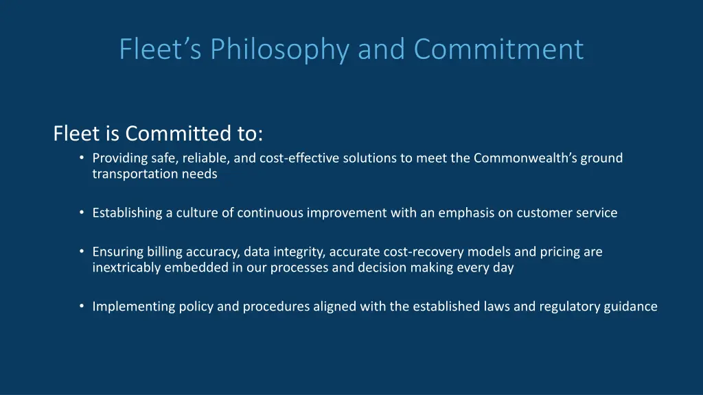 fleet s philosophy and commitment