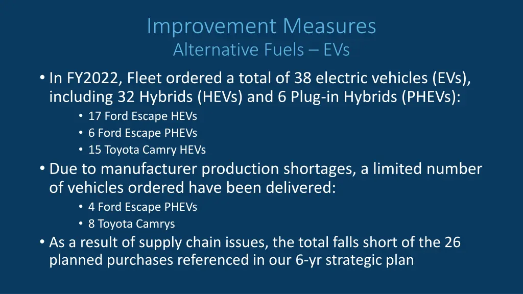 improvement measures alternative fuels