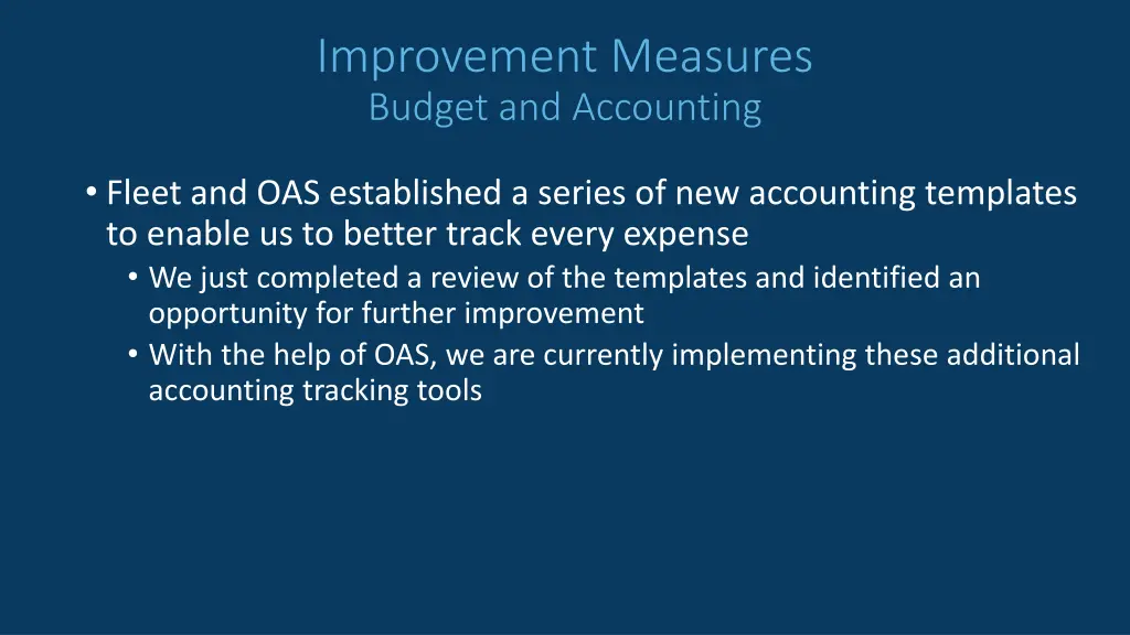 improvement measures budget and accounting