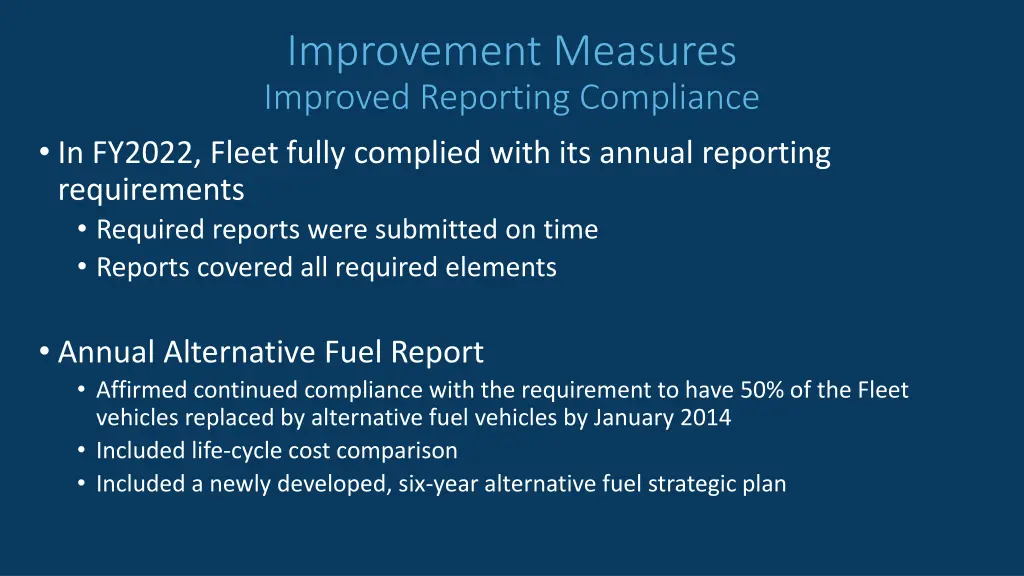 improvement measures improved reporting