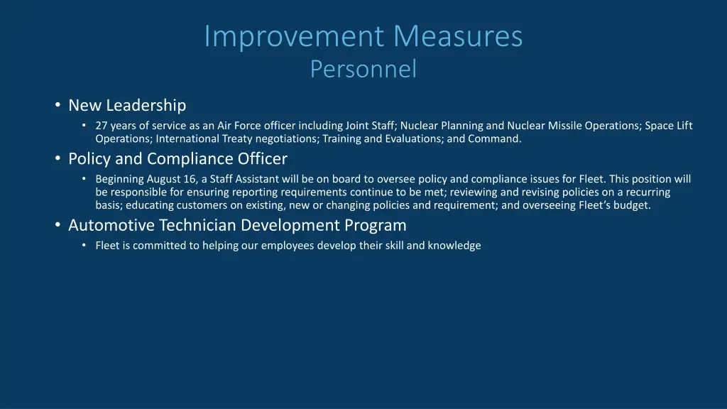 improvement measures personnel