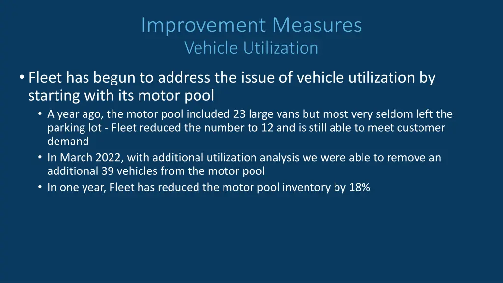 improvement measures vehicle utilization