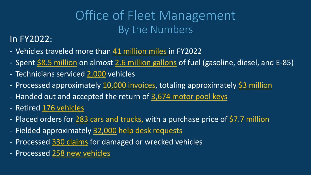 office of fleet management by the numbers