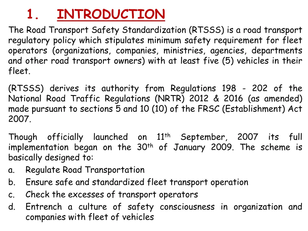 introduction the road transport safety