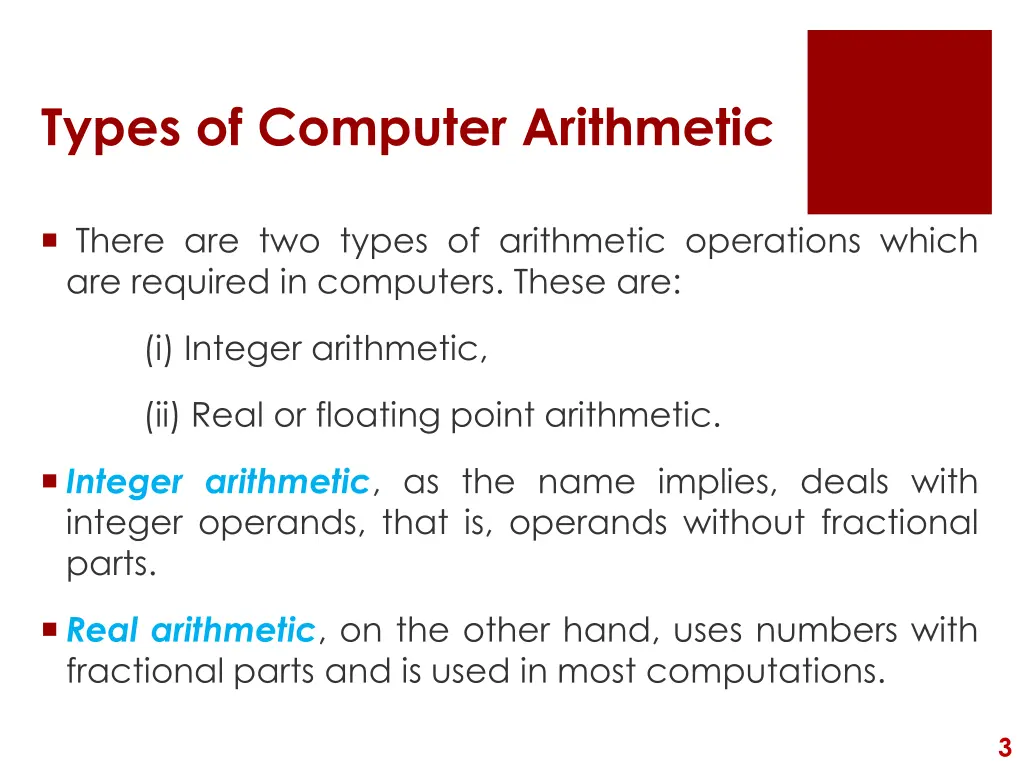 types of computer arithmetic