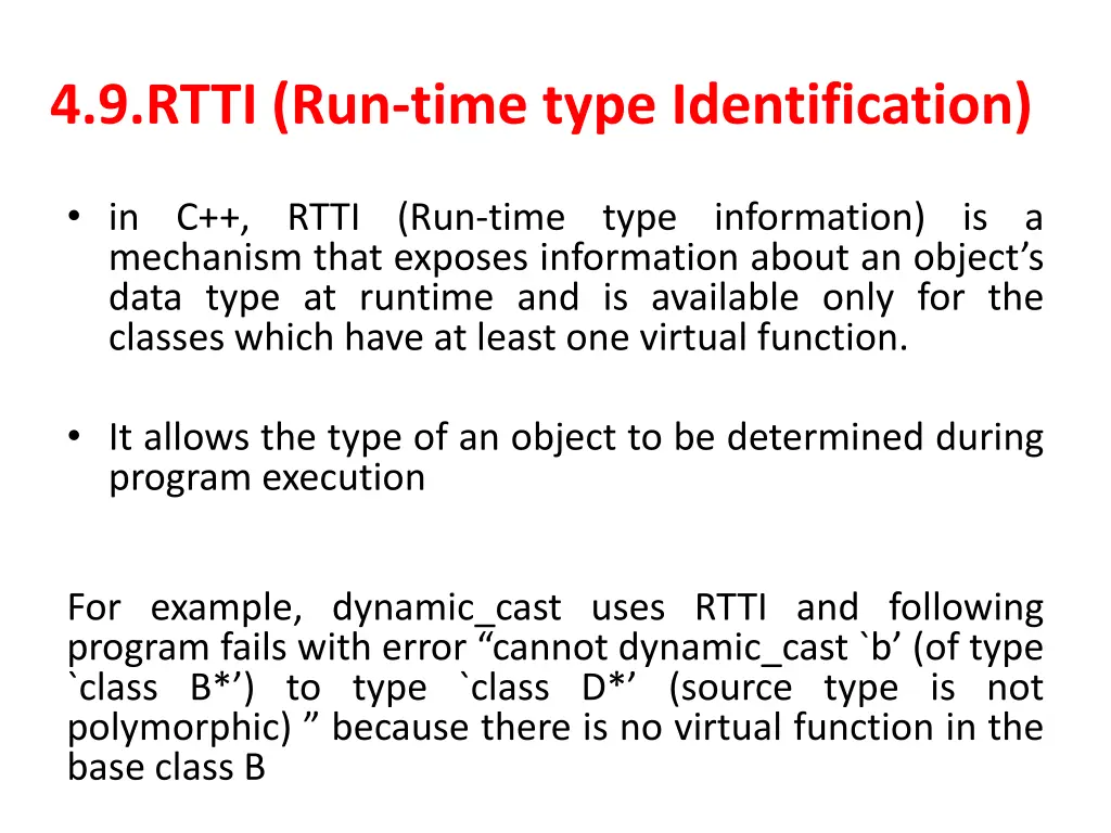 4 9 rtti run time type identification