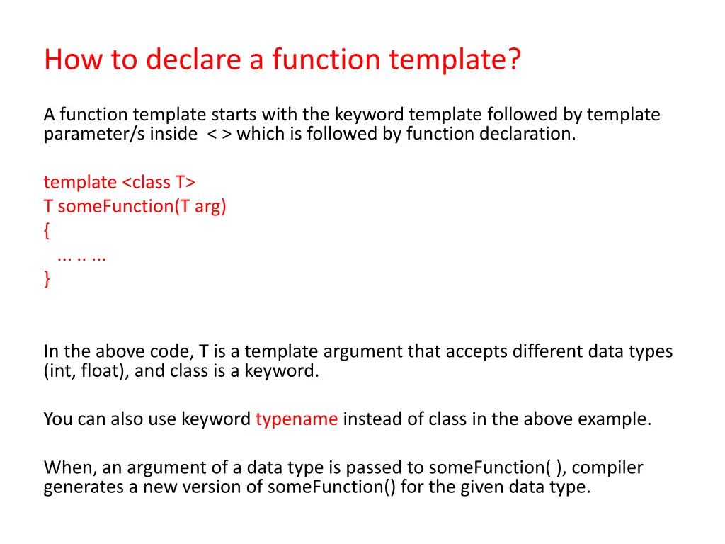 how to declare a function template