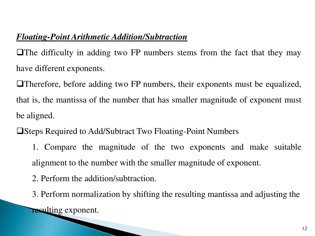 floating point arithmetic addition subtraction