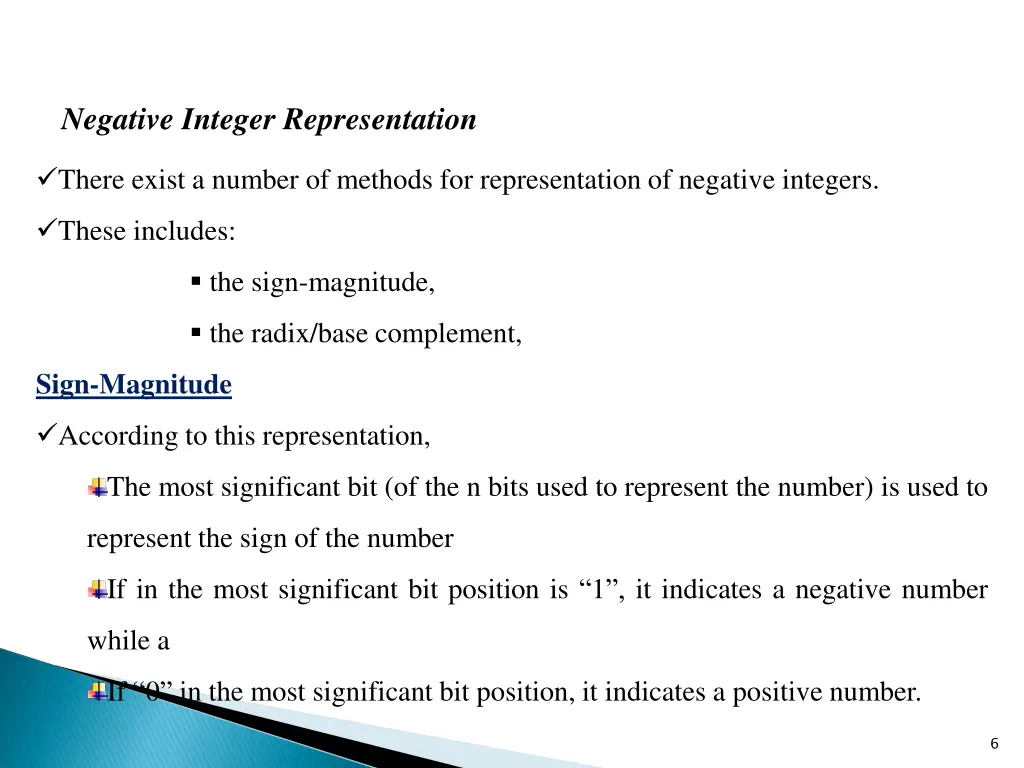 negative integer representation