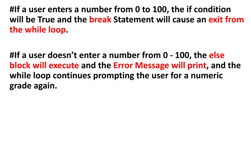 if a user enters a number from