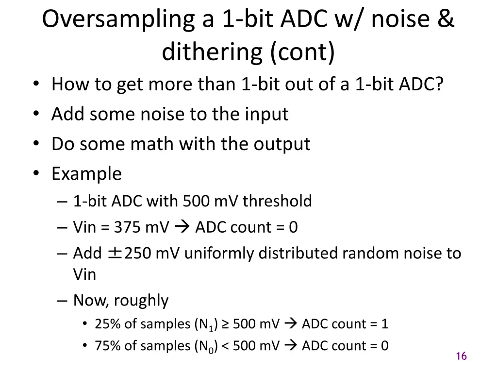 oversampling a 1 bit adc w noise dithering cont 1