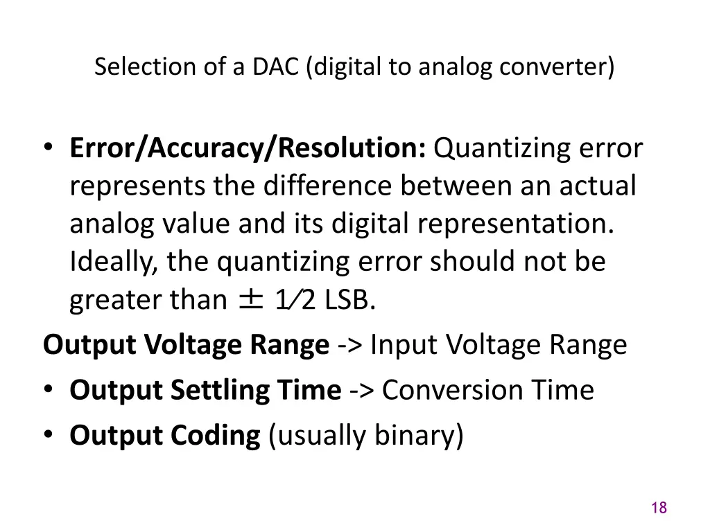 selection of a dac digital to analog converter