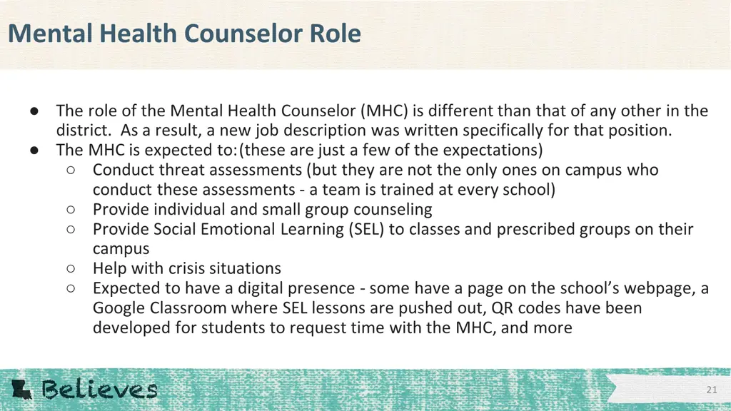 mental health counselor role