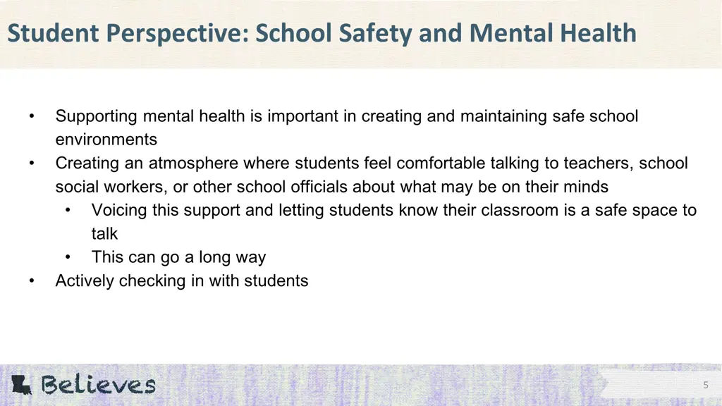 student perspective school safety and mental