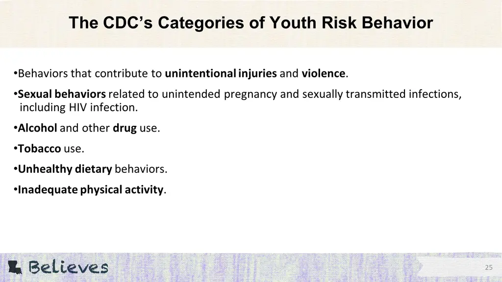 the cdc s categories of youth risk behavior