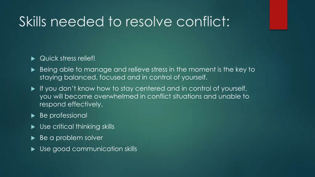 skills needed to resolve conflict