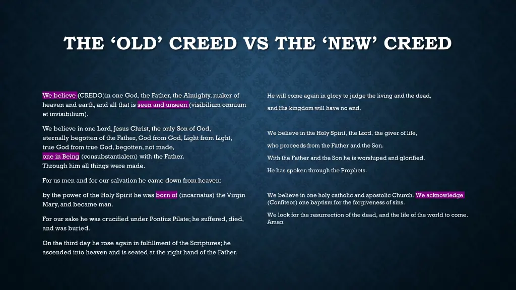 the old creed vs the new creed